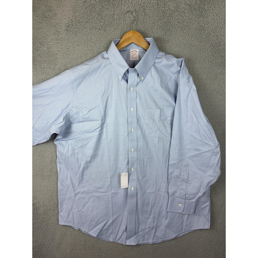 Brooks Brothers Shirt Mens 18 34/35 Blue Madison Non-Iron Long Sleeve Stretch